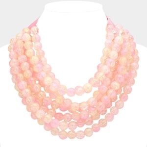 Pink Magnetic Collar Multi Chain Strand Faceted Beaded Necklace Layered